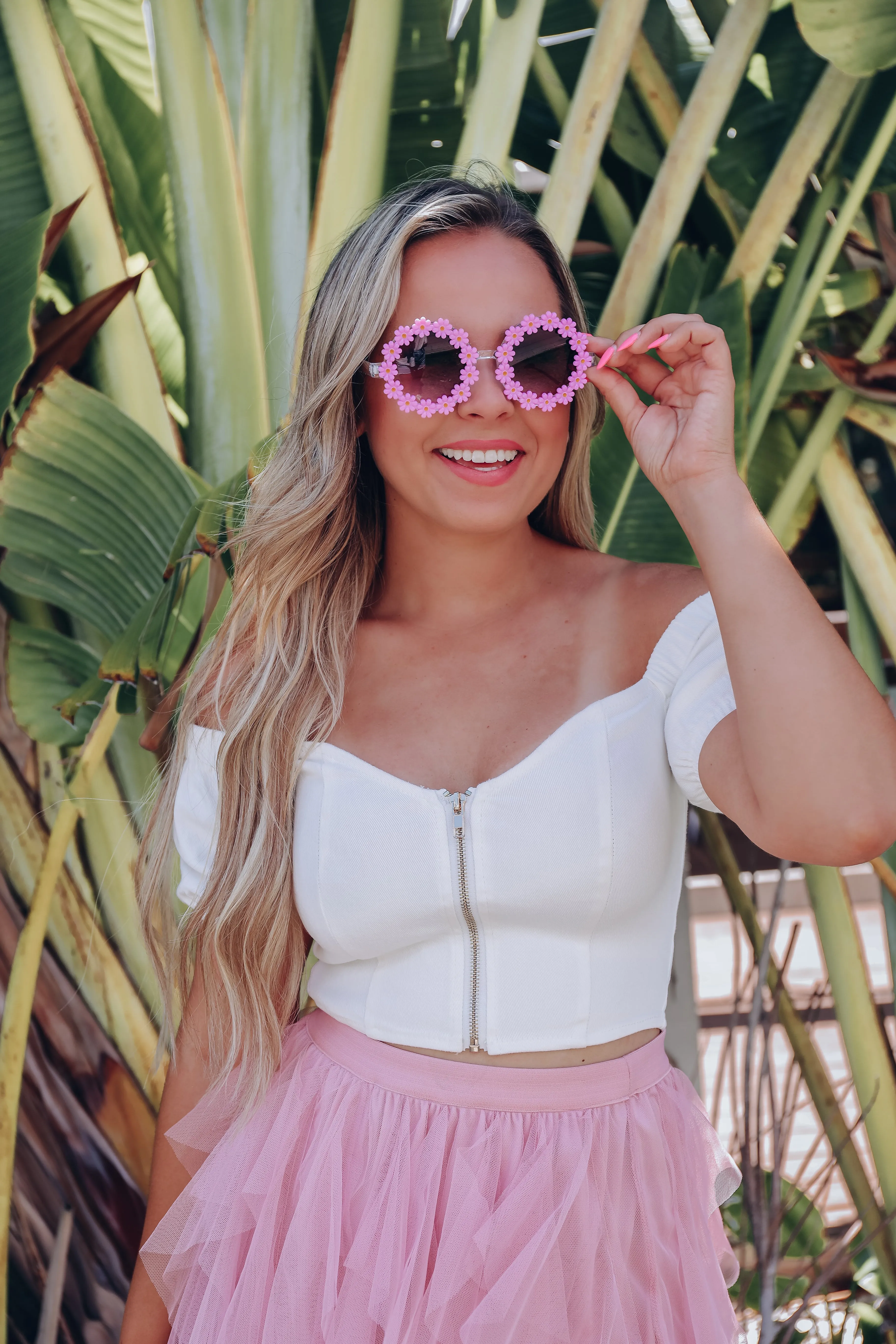 Flower Retro Round Sunglasses - Lavender