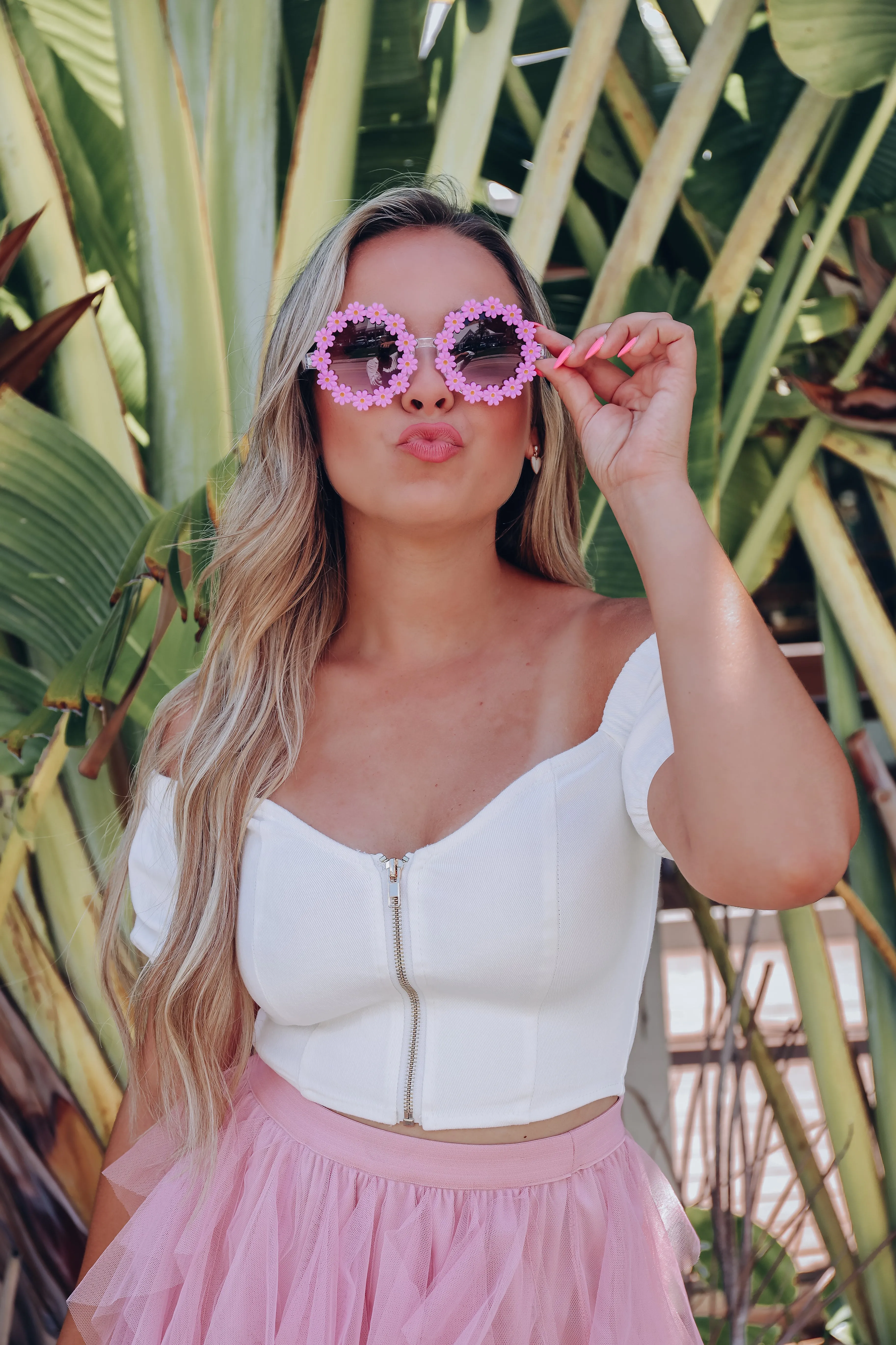Flower Retro Round Sunglasses - Lavender