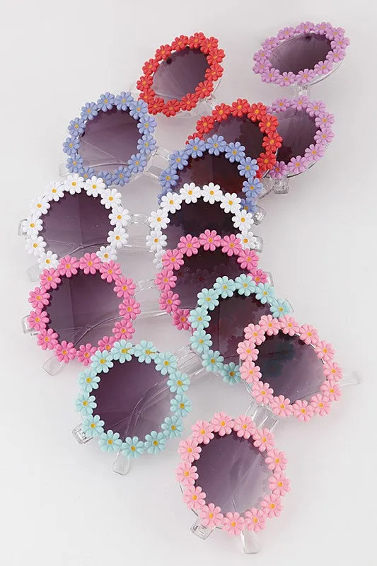 Flower Retro Round Sunglasses - Lavender