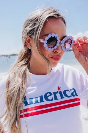 Flower Retro Round Sunglasses - Periwinkle