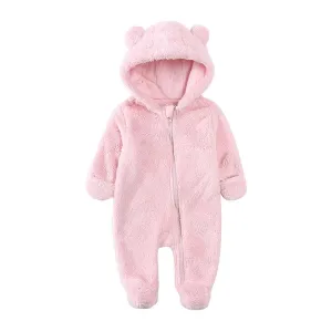 Fluffy Bear Baby Onesie - Light Pink