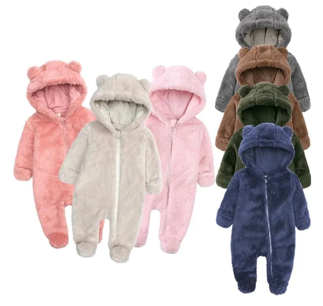 Fluffy Bear Baby Onesie - Light Pink