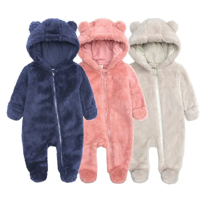 Fluffy Bear Baby Onesie - Light Pink
