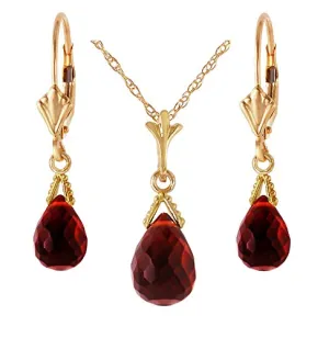 Galaxy Gold 14k Yellow Gold Jewelry Set: Natural Briolette Garnet 24" Pendant Necklace and Dangle Earrings