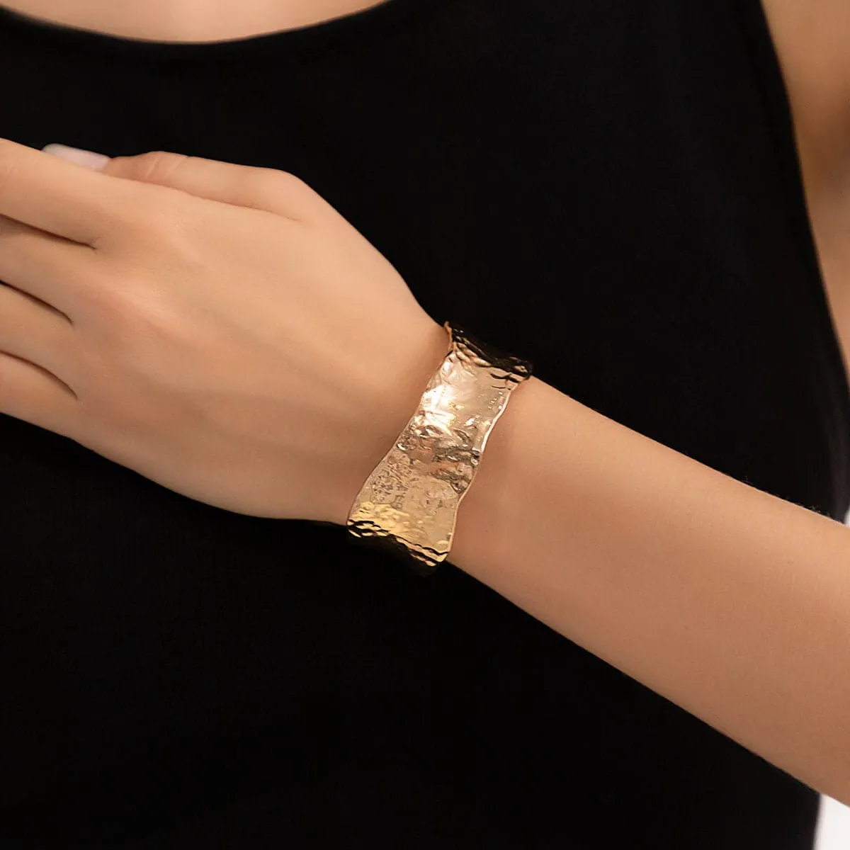 Geometric Gold Silver Tone Irregular Wrist Cuff Wrap Wide Bangle