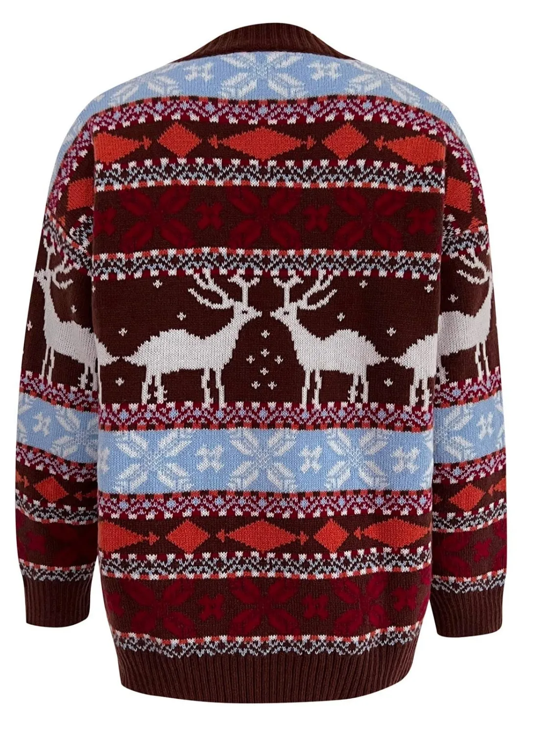 Geometric Round Neck Dropped Shoulder Sweater