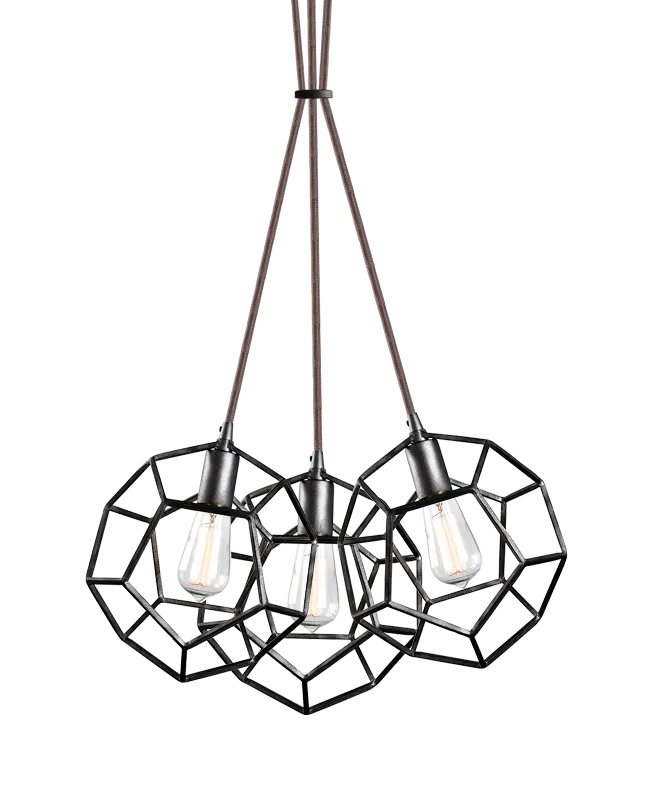 Geometric Rusty Black 3 Light Pendant