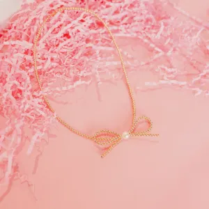 Gold Beaded Bow Necklace