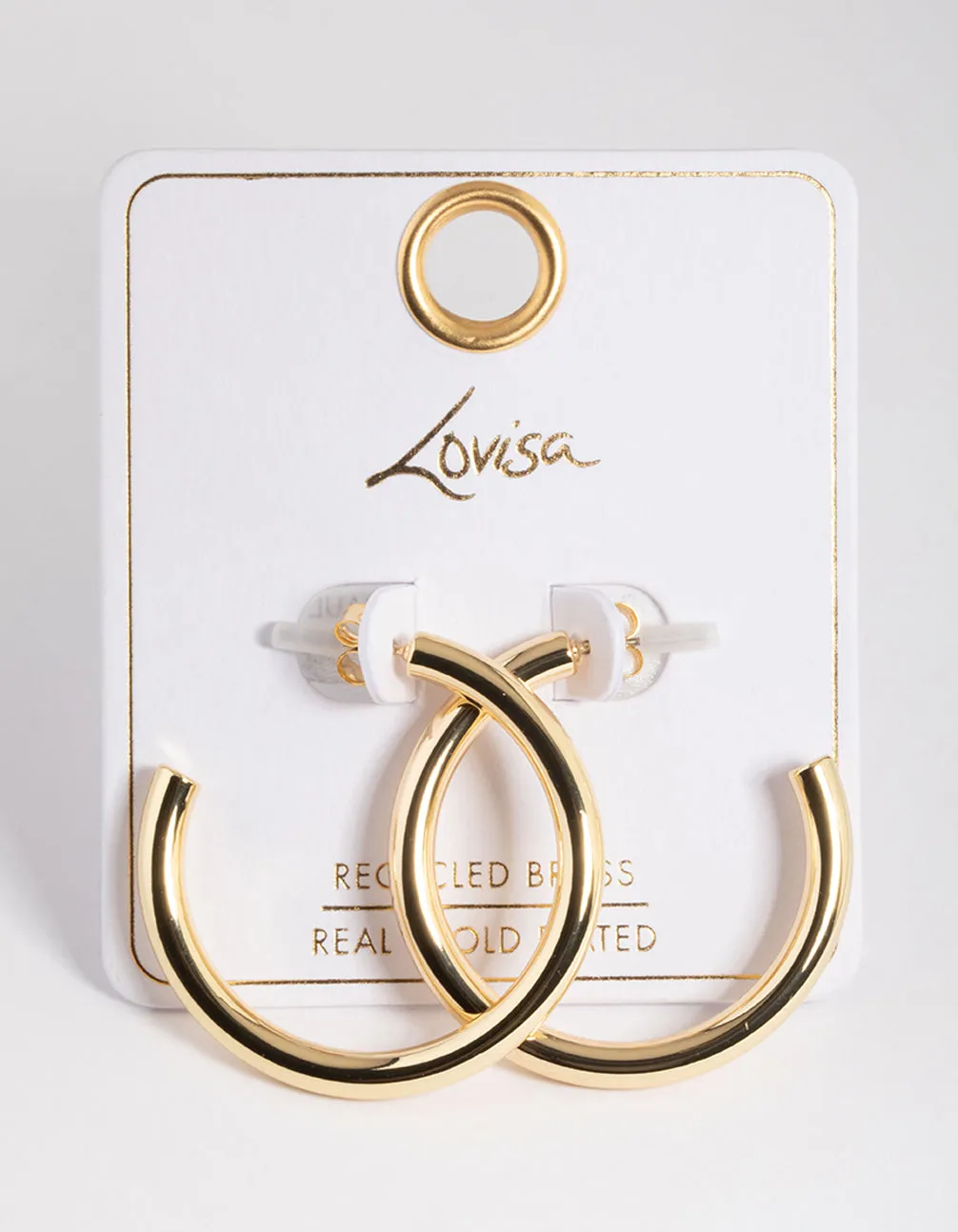 Gold Plated Brass Medium Chunky Hoop Earrings