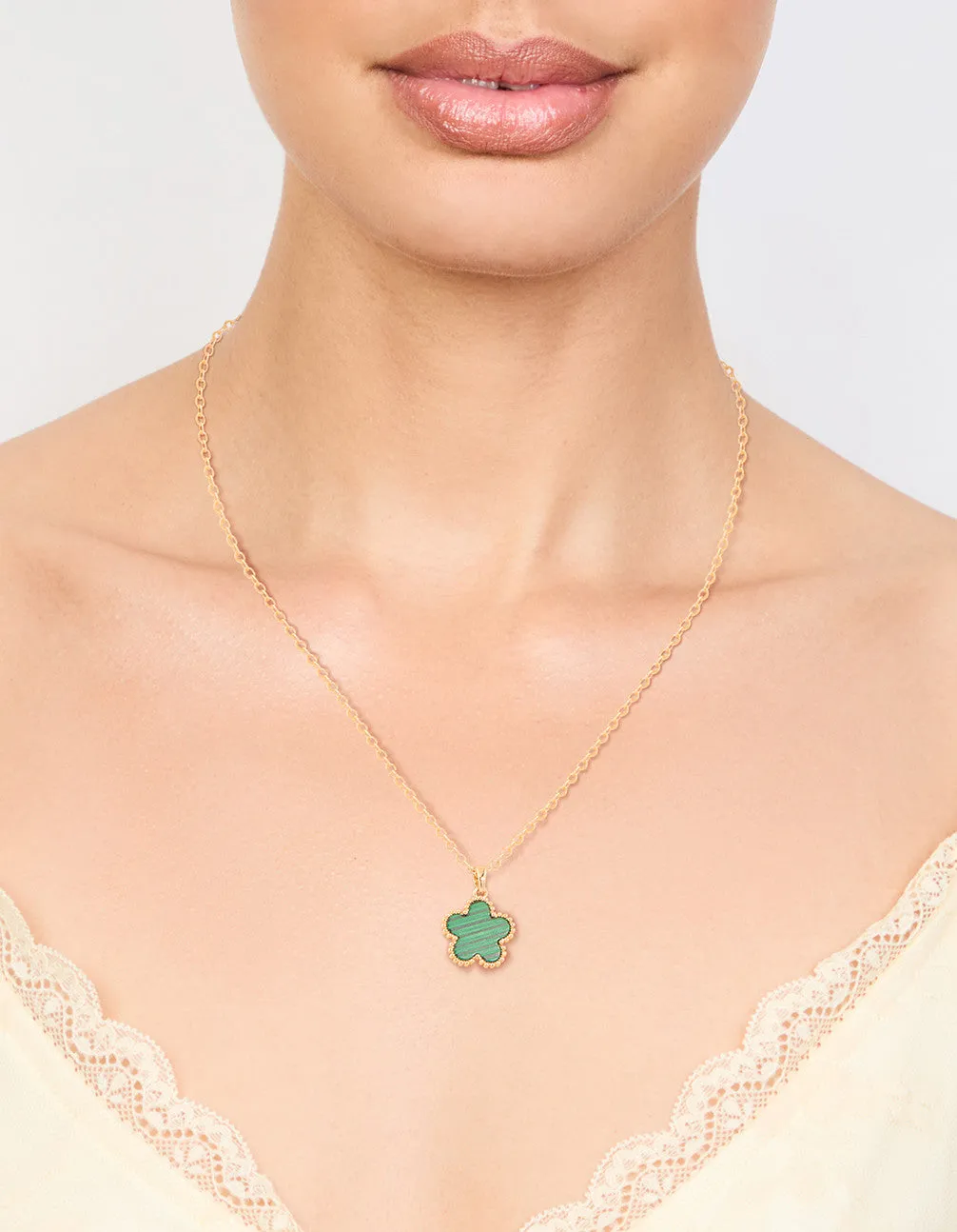 Gold Plated Emerald Flower Pendant Necklace