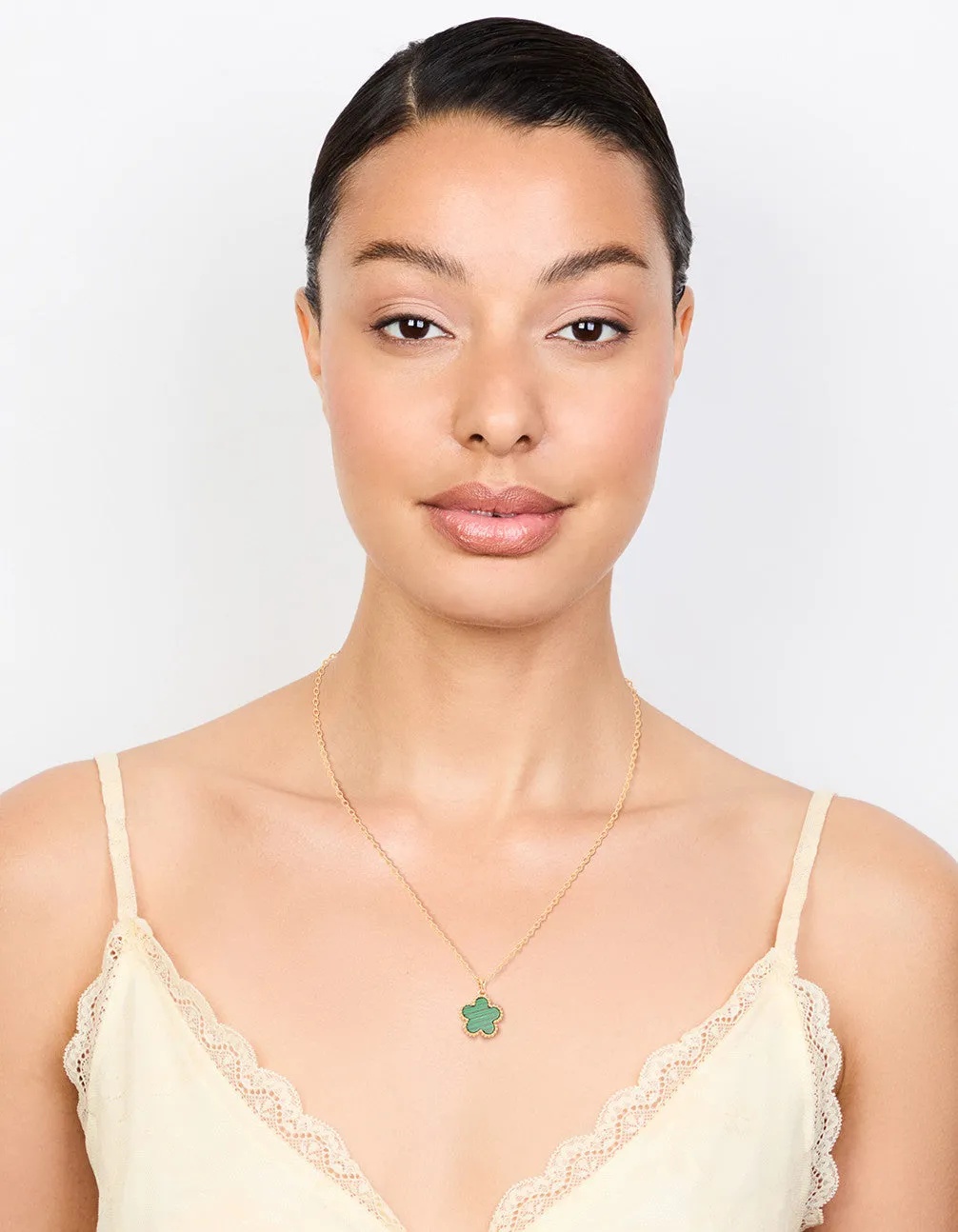 Gold Plated Emerald Flower Pendant Necklace