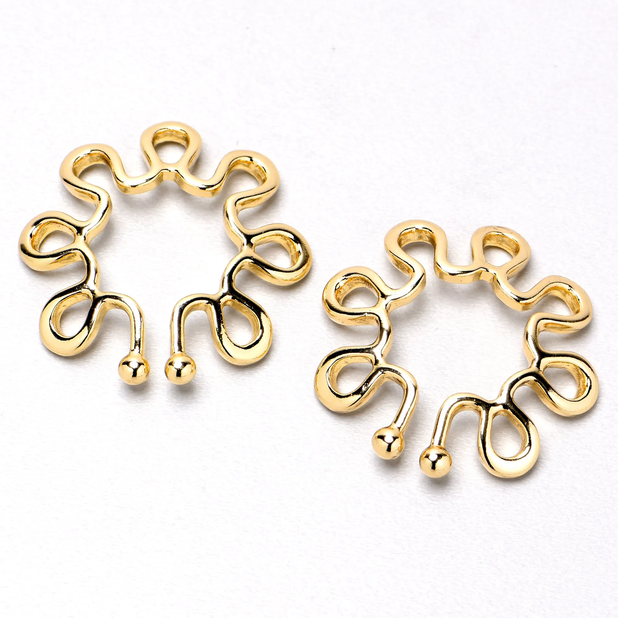 Gold Tone Trippy Flower Clip On Fake Nipple Ring Set