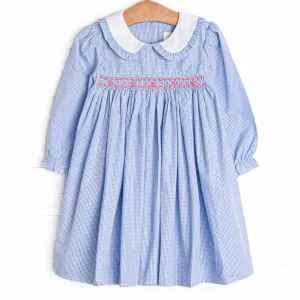 Gracie Gingham Smocked Dress, Blue