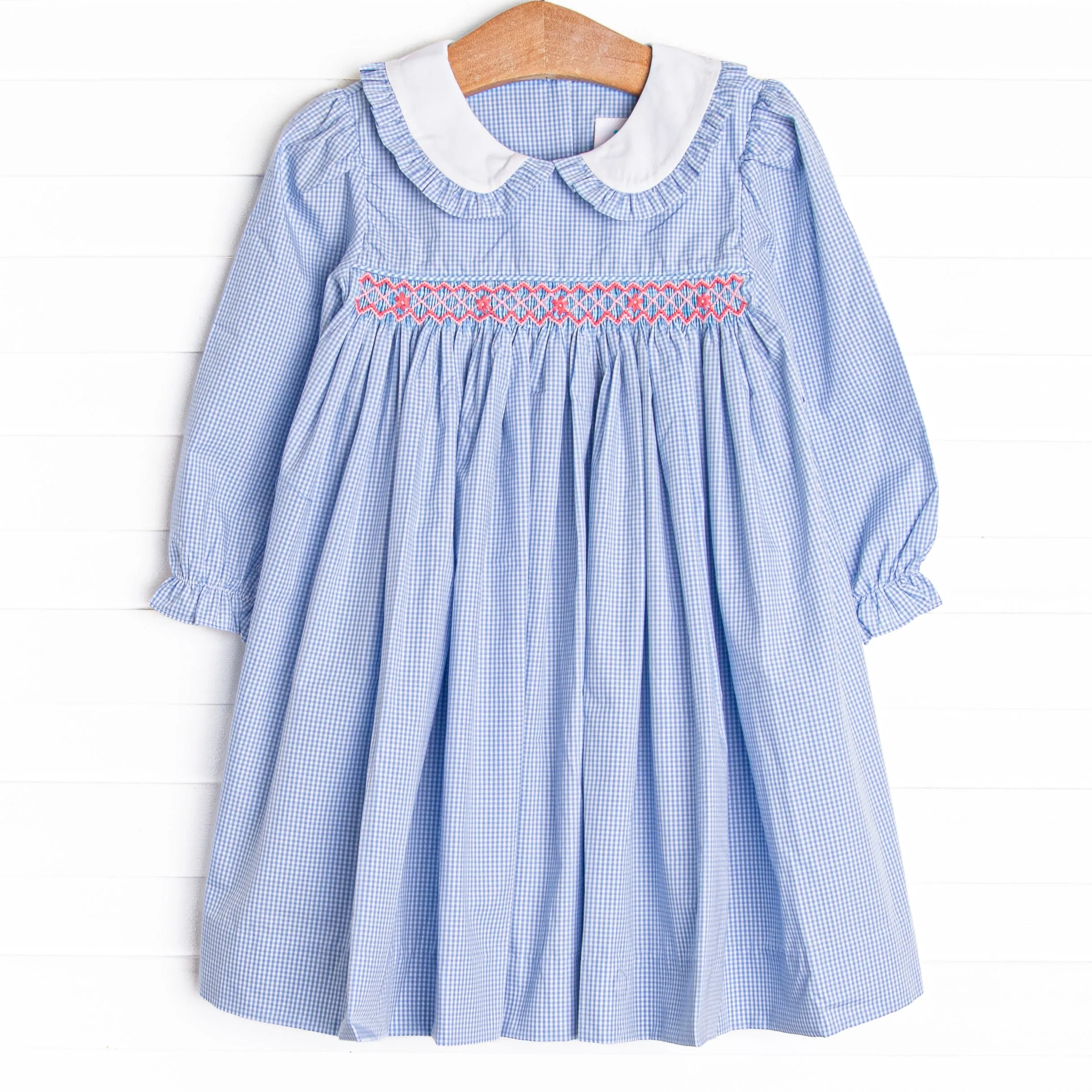 Gracie Gingham Smocked Dress, Blue