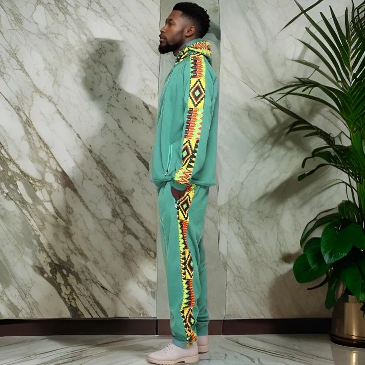 Green African Kente Print Jogger Track Suit
