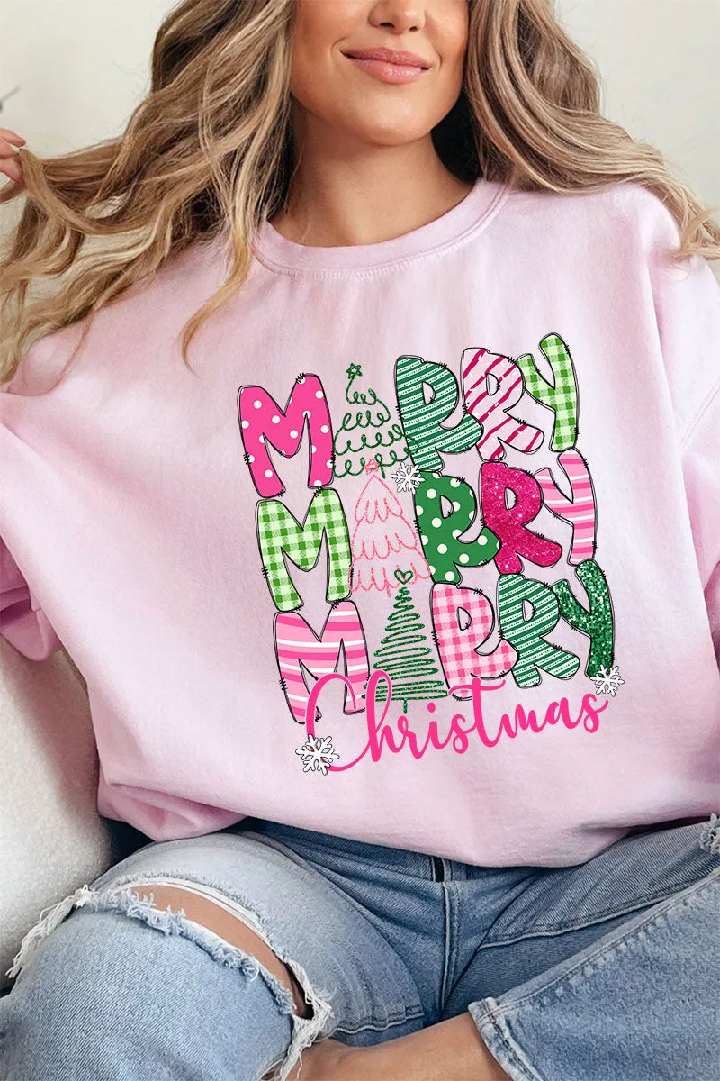 Green And Pink Merry Christmas Unisex NuBlend Crew Sweatshirt