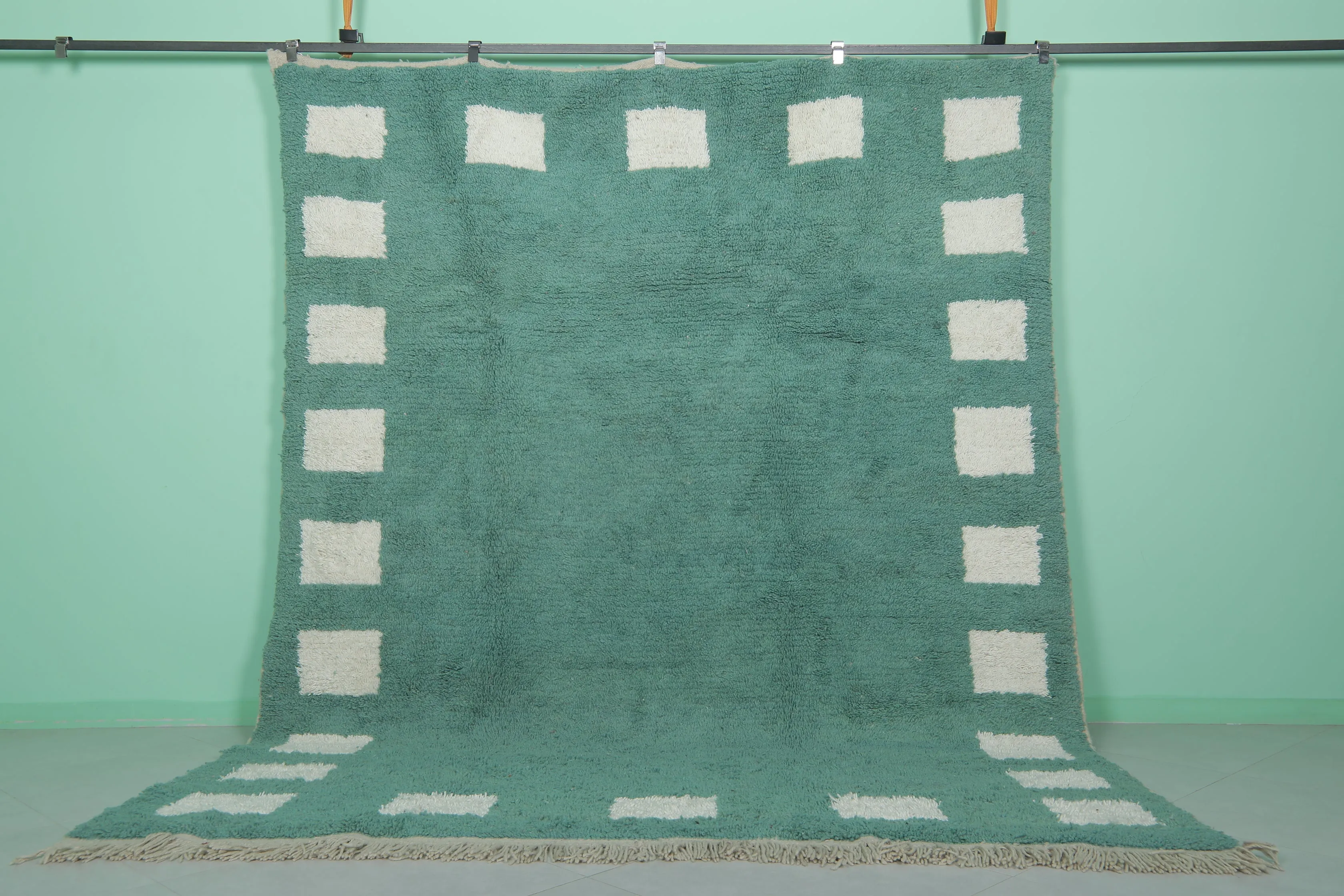 Green Moroccan Rug - Handwoven 8.3 x 10.4 Feet | Modern Geometric Design