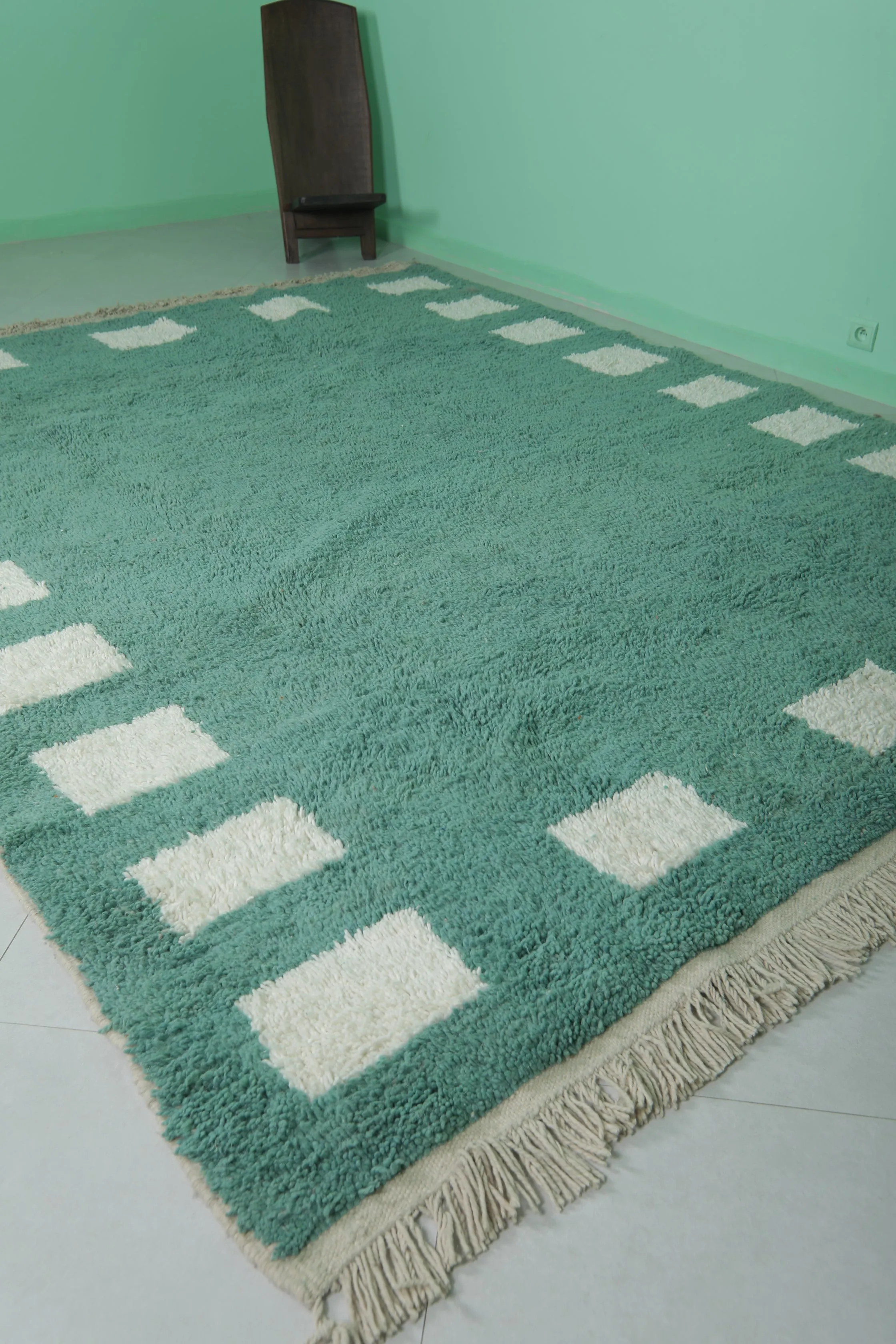 Green Moroccan Rug - Handwoven 8.3 x 10.4 Feet | Modern Geometric Design