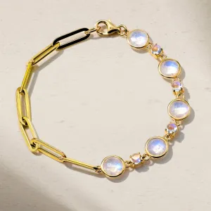 Half and Half Moonstone and Chunky Paperclip Link Bracelet