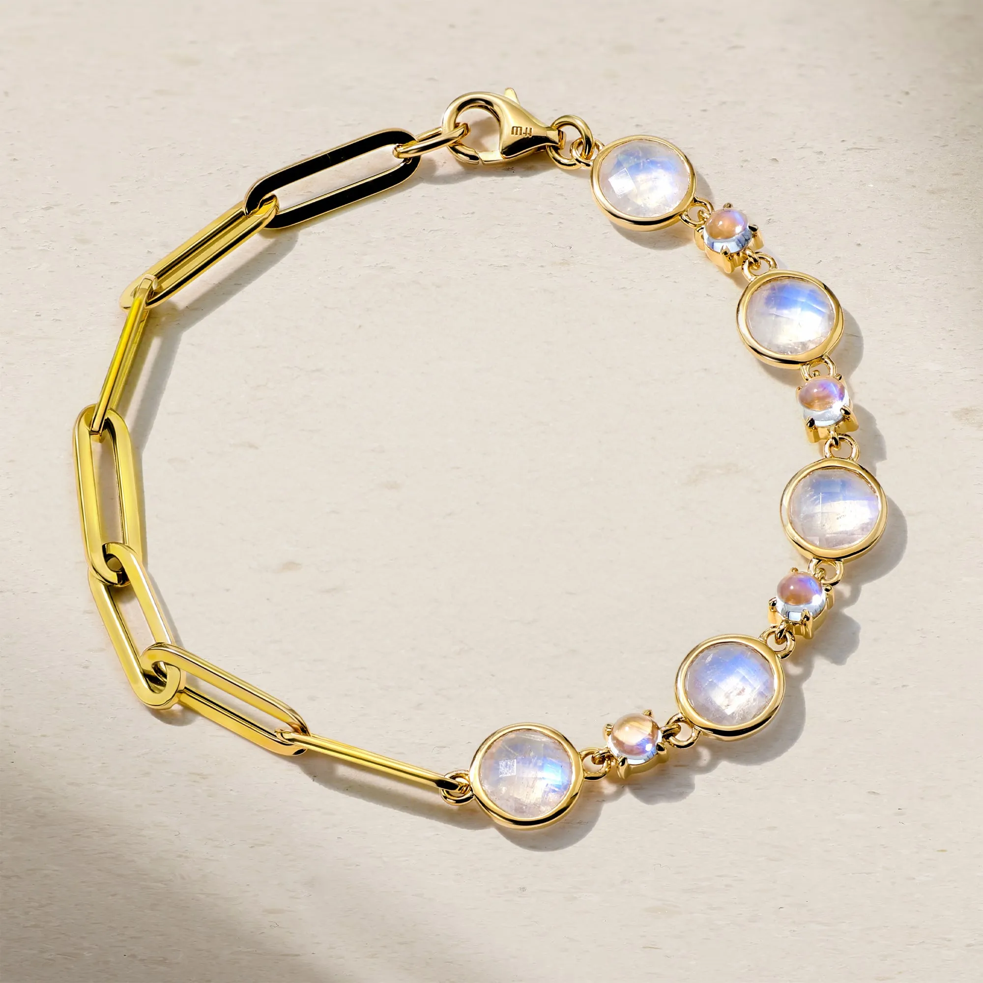 Half and Half Moonstone and Chunky Paperclip Link Bracelet