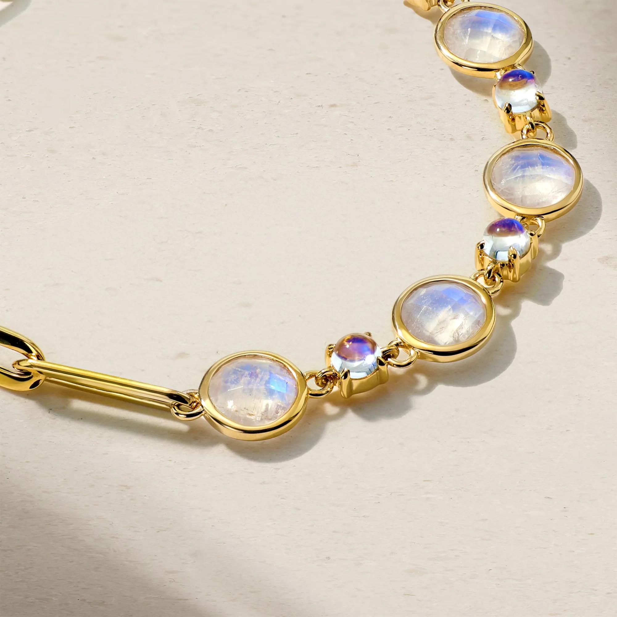 Half and Half Moonstone and Chunky Paperclip Link Bracelet