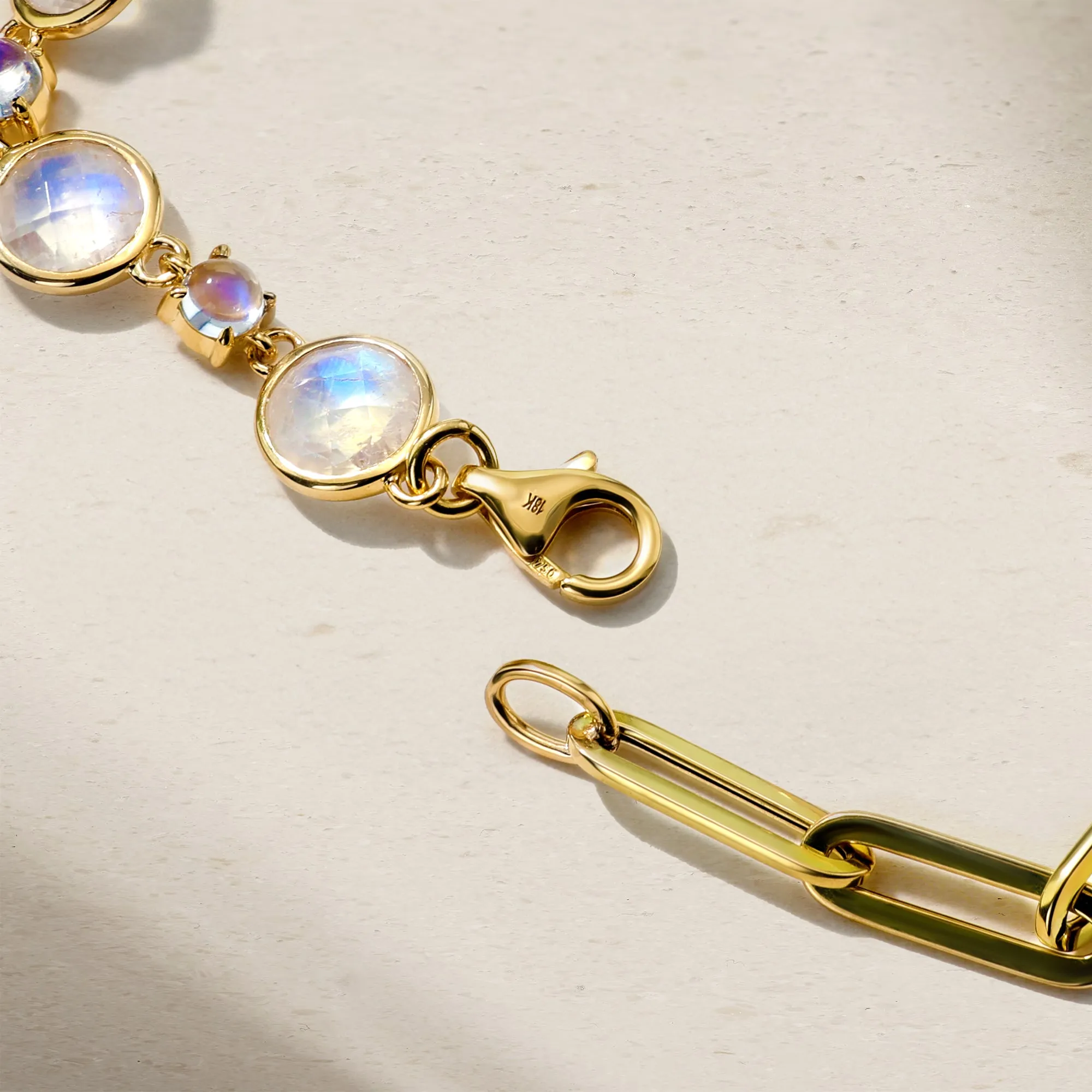 Half and Half Moonstone and Chunky Paperclip Link Bracelet