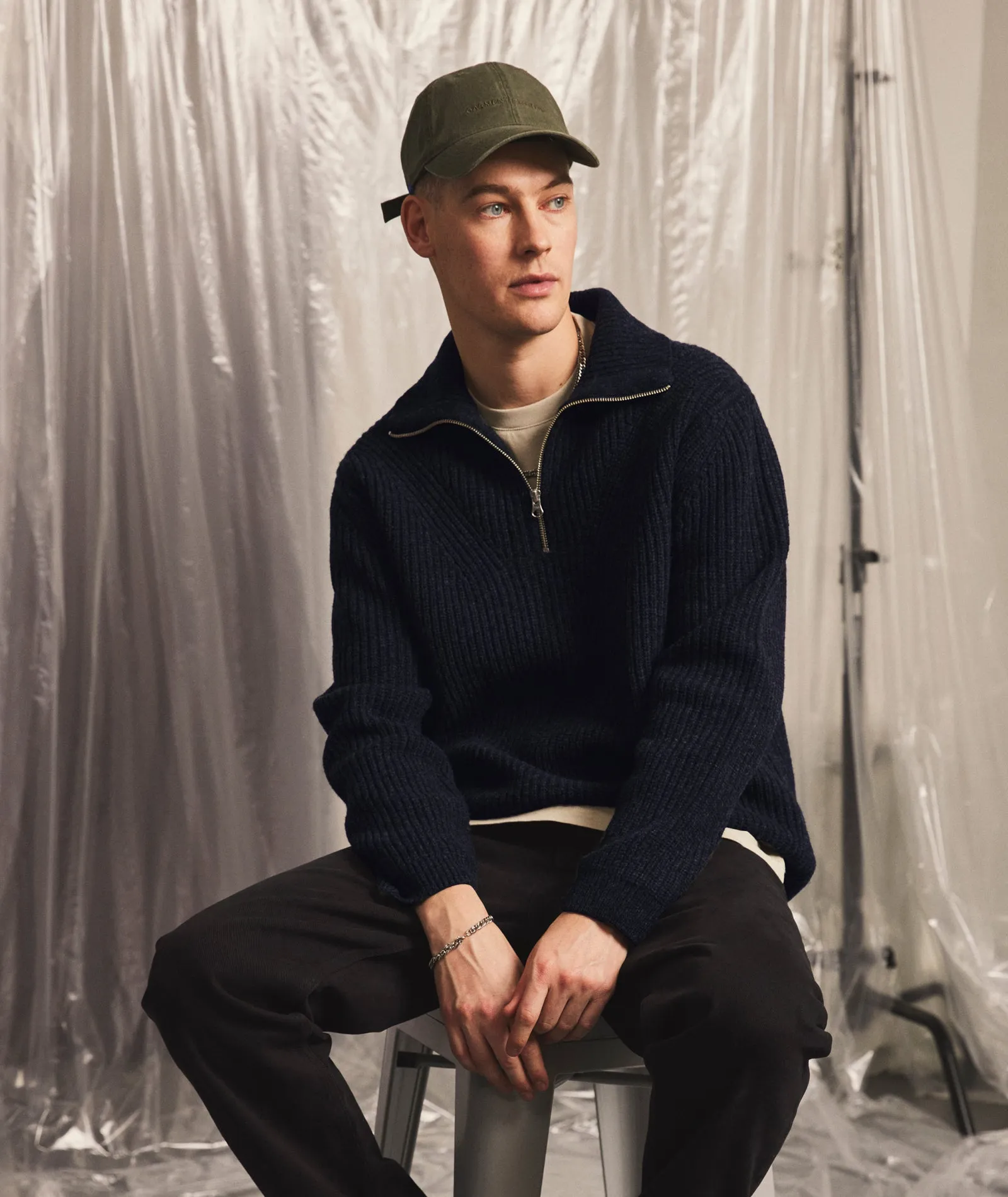 Half Zip Wool Knit - Navy