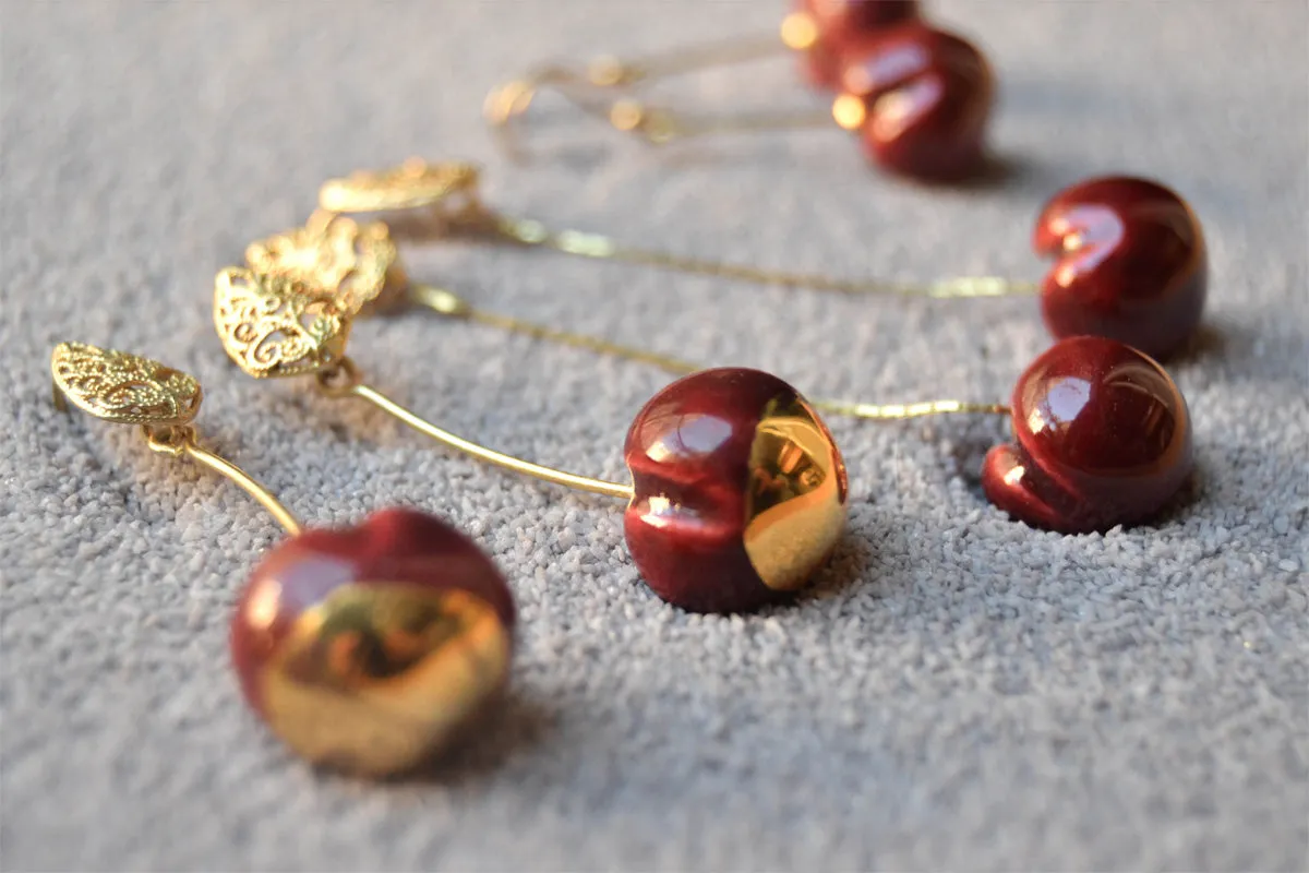 Handmade Ceramic Cherry Earrings