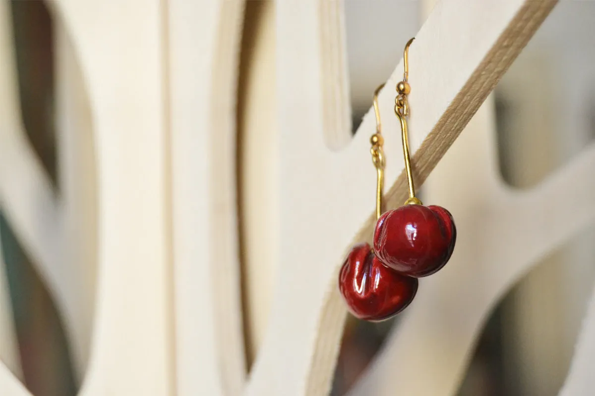 Handmade Ceramic Cherry Earrings