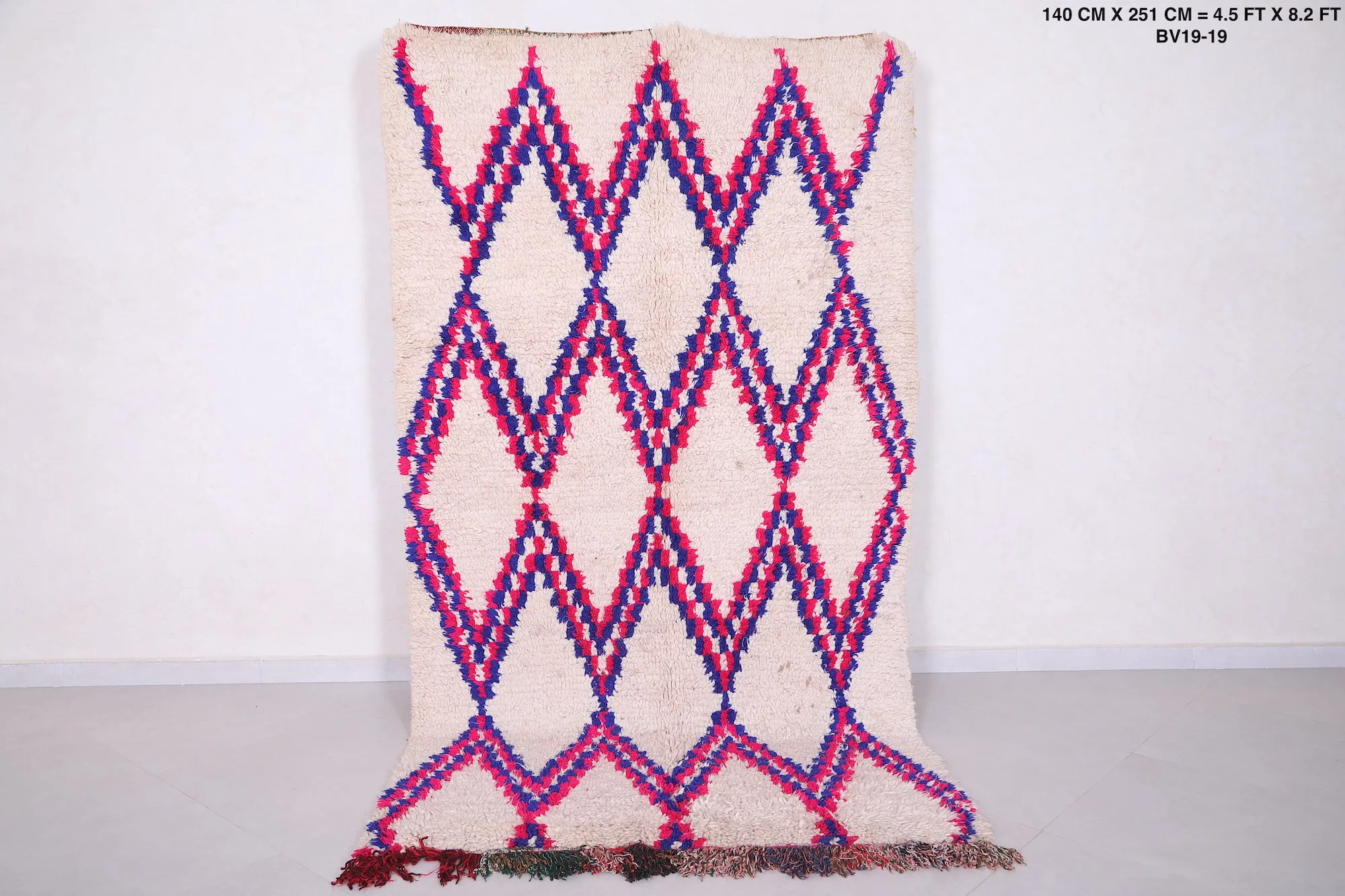 Handwoven Moroccan Rug 4.5 x 8.2 ft | Colorful Diamond Pattern
