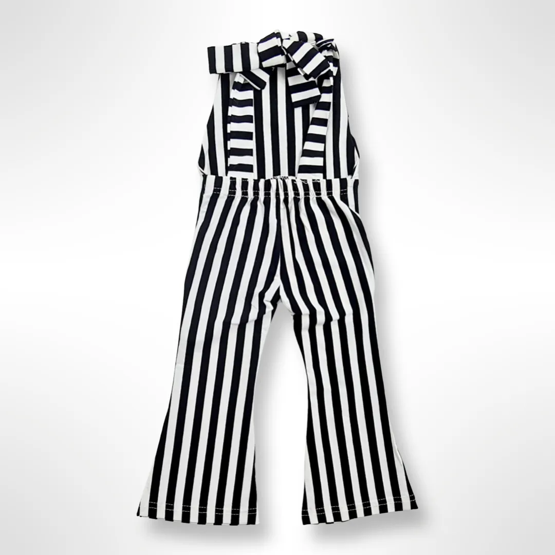 Harlow Bell Bottom Striped Jumpsuit - Black