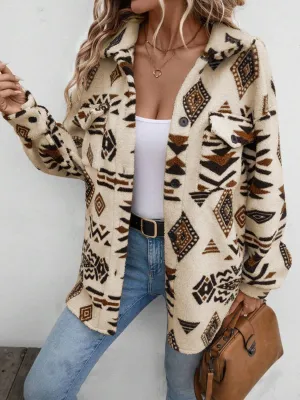 Hazel Blues® |  Geometric Button Up Dropped Shoulder Jacket