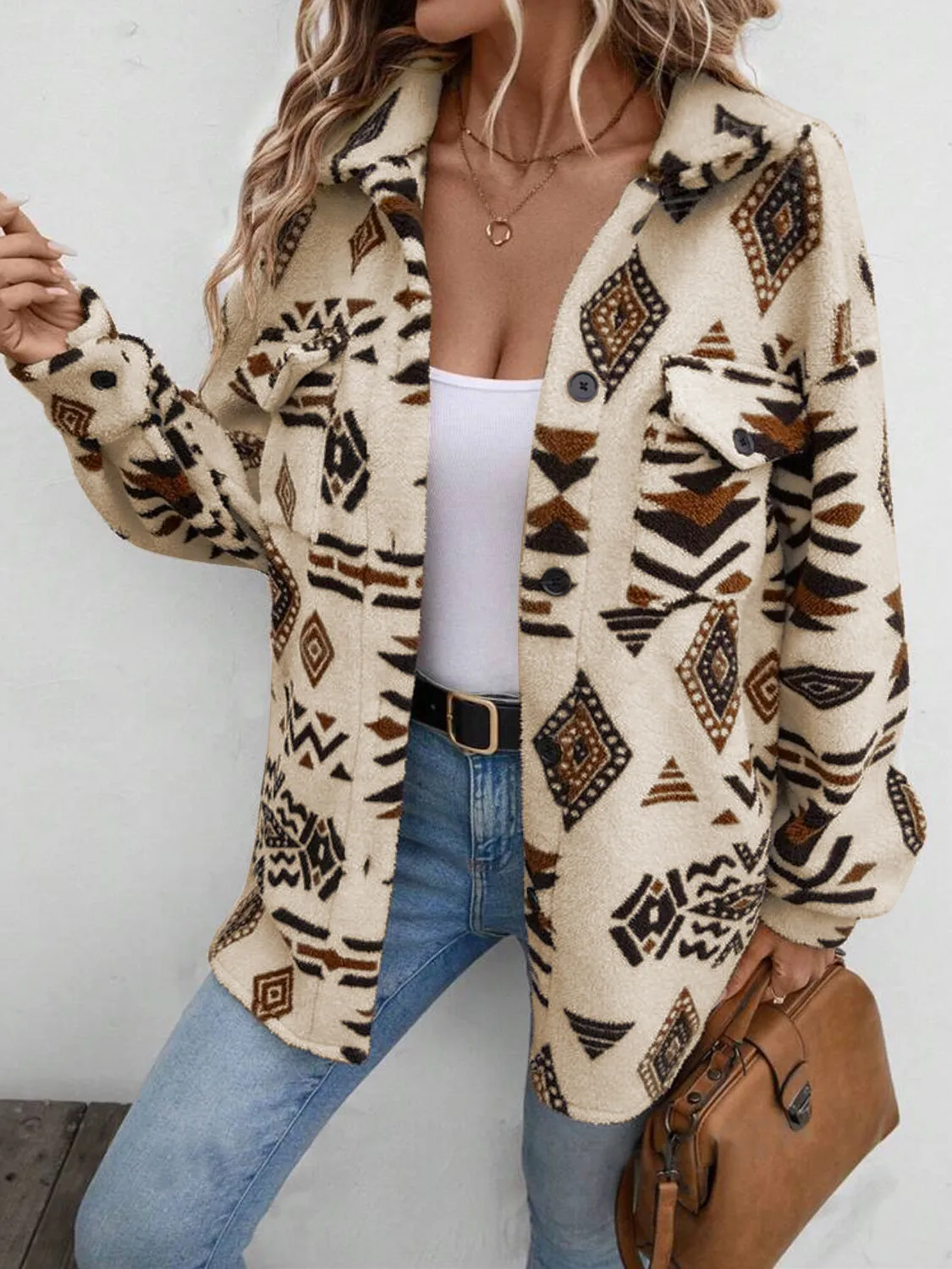 Hazel Blues® |  Geometric Button Up Dropped Shoulder Jacket