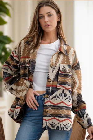 Hazel Blues® |  Geometric Button Up Long Sleeve Jacket