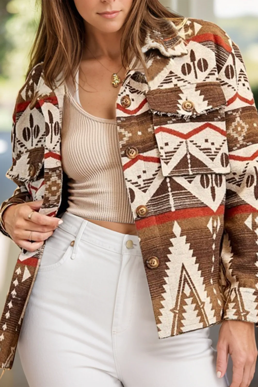 Hazel Blues® |  Geometric Button Up Long Sleeve Jacket