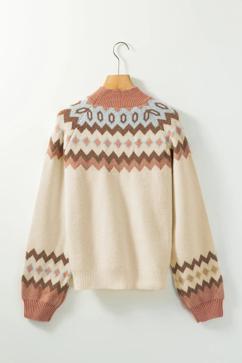 Hazel Blues® |  Geometric Mock Neck Long Sleeve Sweater