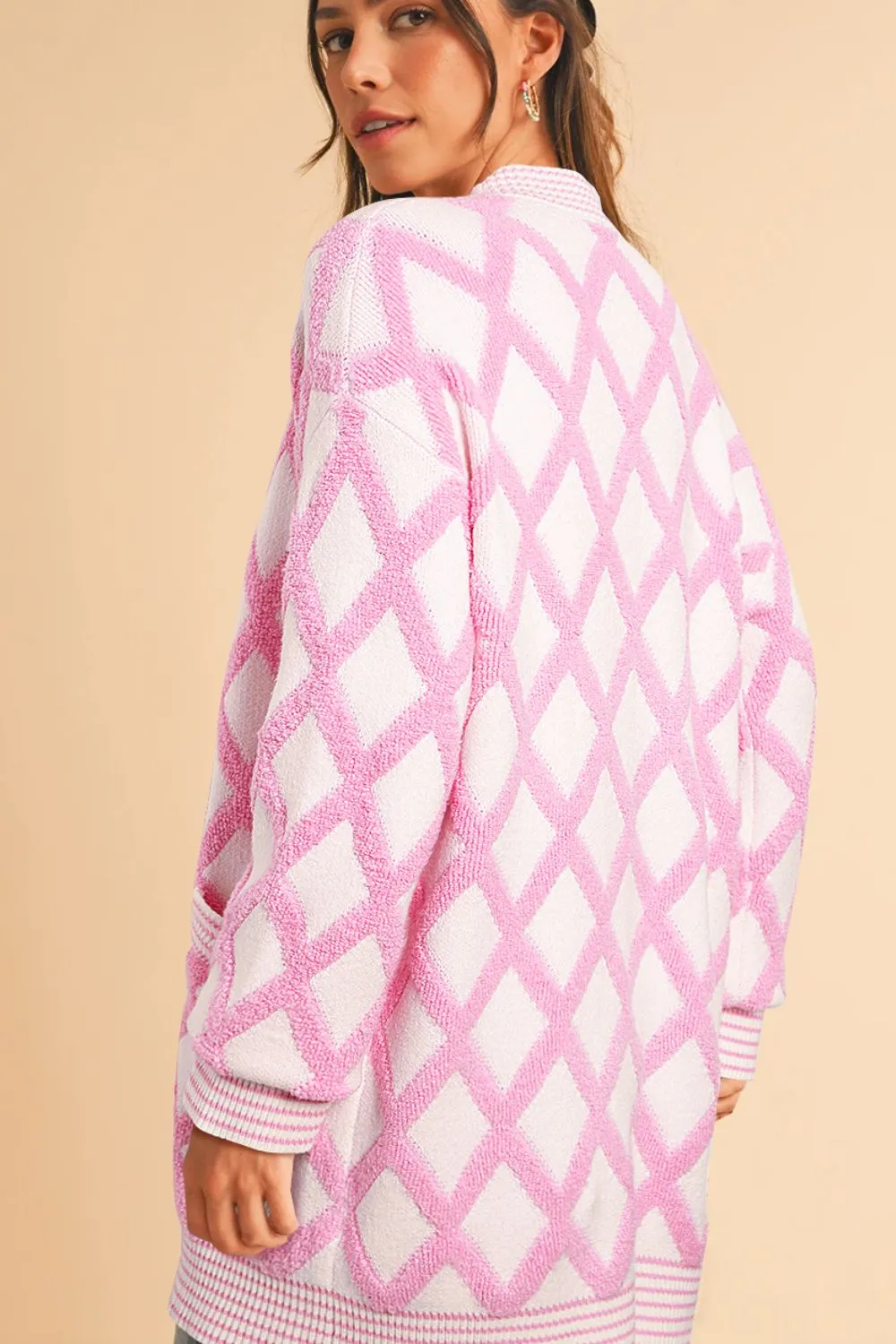 Hazel Blues® |  Geometric Open Front Long Sleeve Cardigan