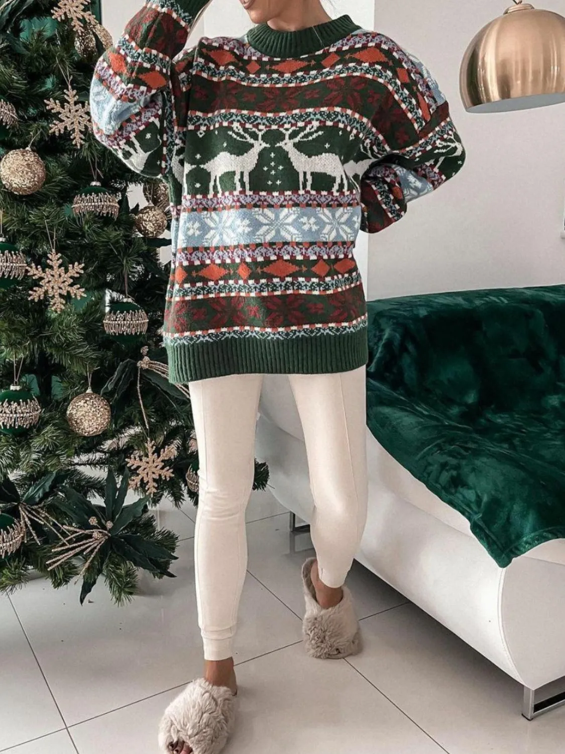 Hazel Blues® |  Geometric Round Neck Dropped Shoulder Sweater