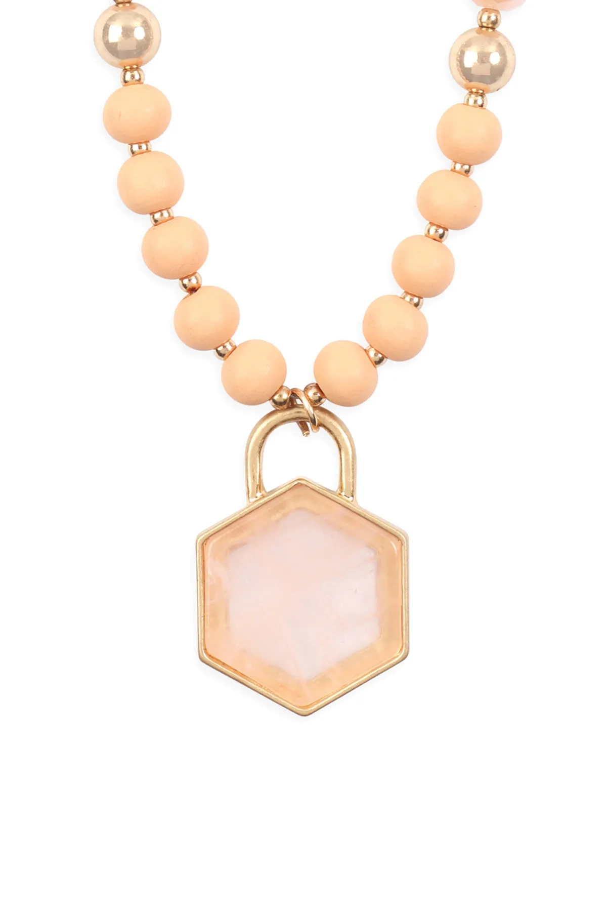HEXAGON PENDANT BEADED NECKLACE