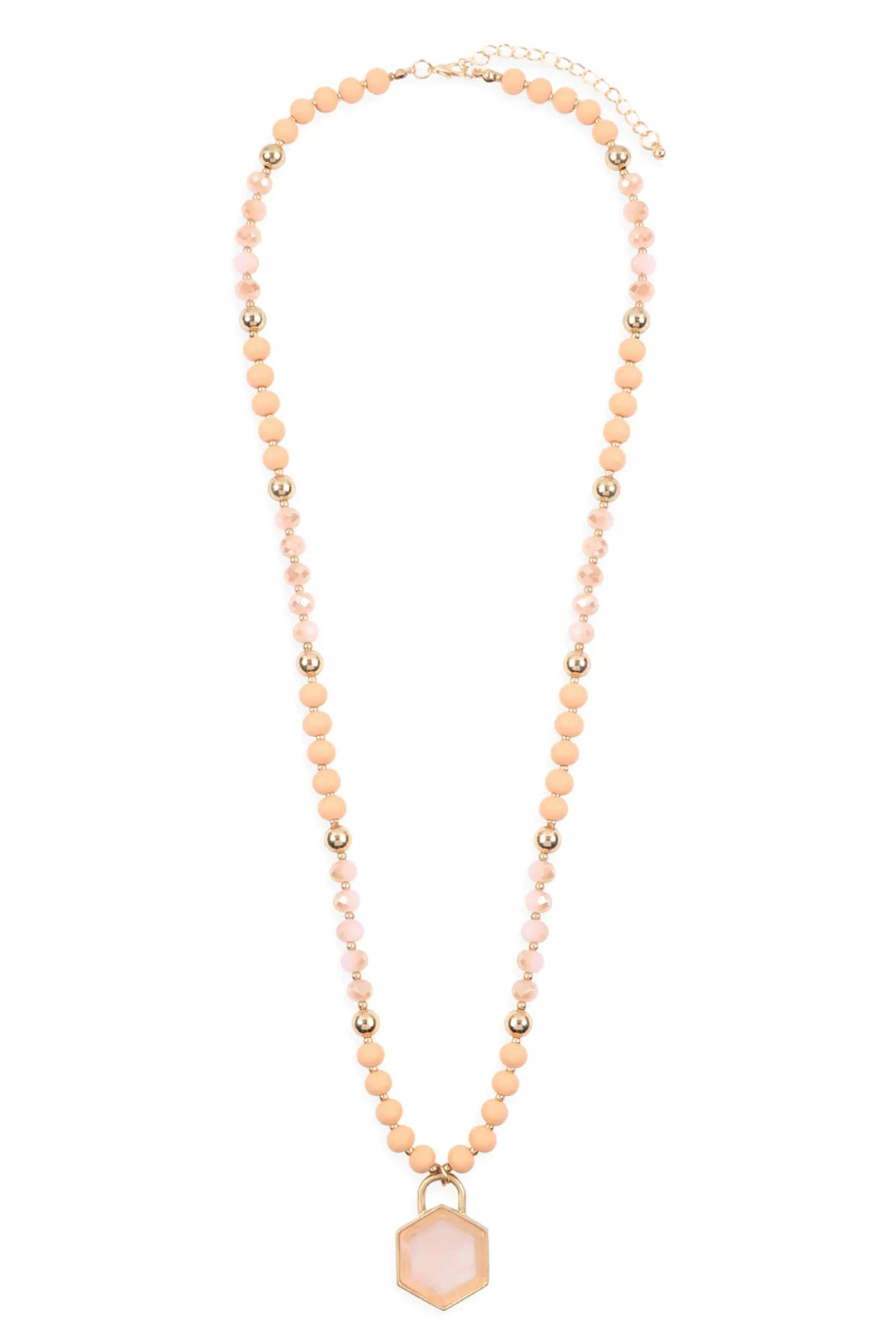 HEXAGON PENDANT BEADED NECKLACE