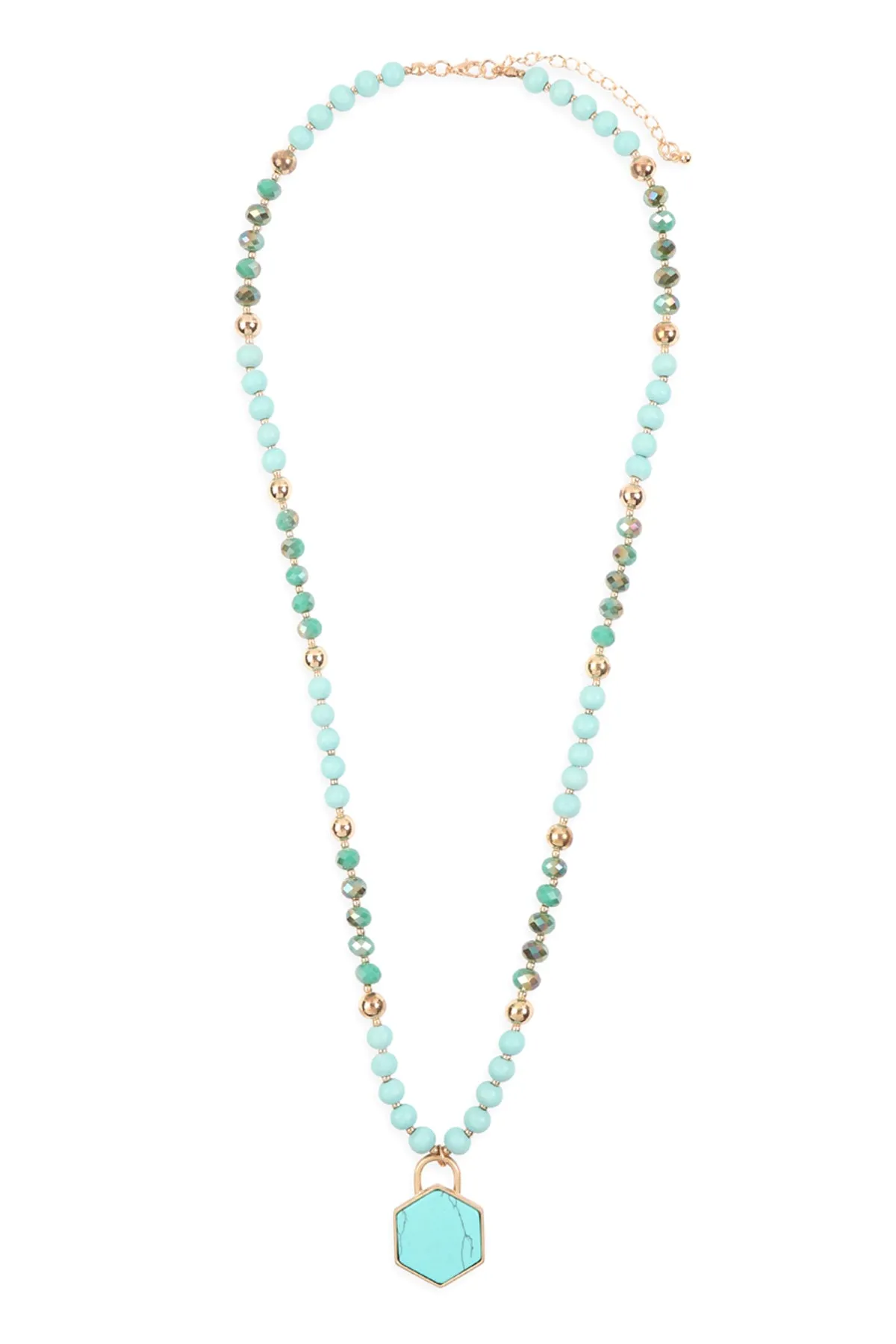 HEXAGON PENDANT BEADED NECKLACE