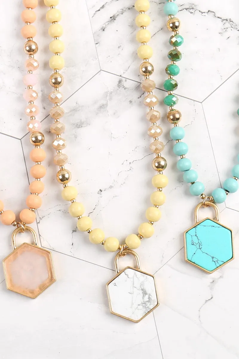 HEXAGON PENDANT BEADED NECKLACE