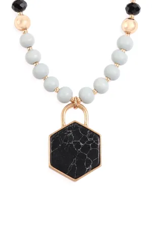 HEXAGON PENDANT BEADED NECKLACE