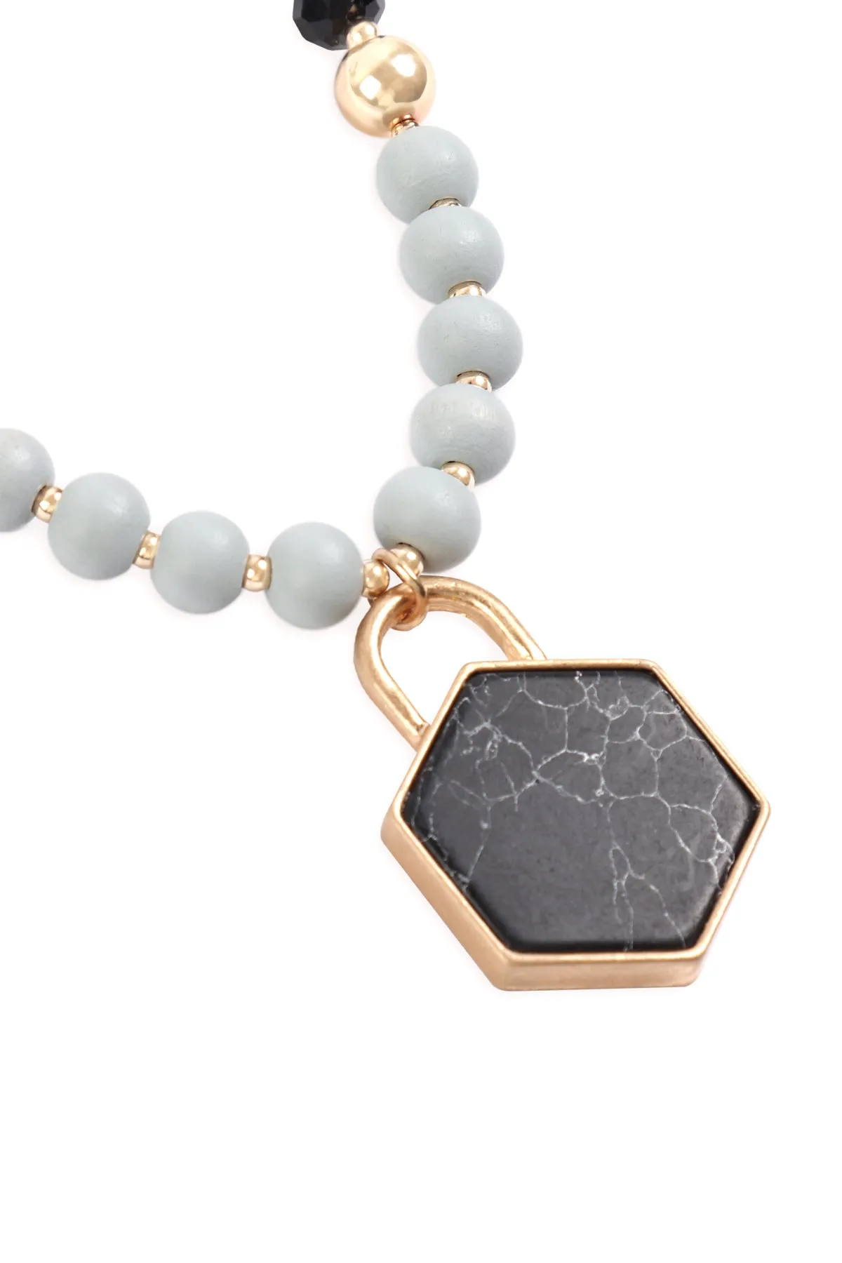 HEXAGON PENDANT BEADED NECKLACE