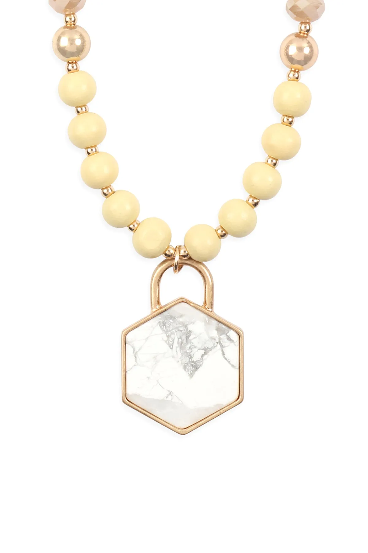 HEXAGON PENDANT BEADED NECKLACE