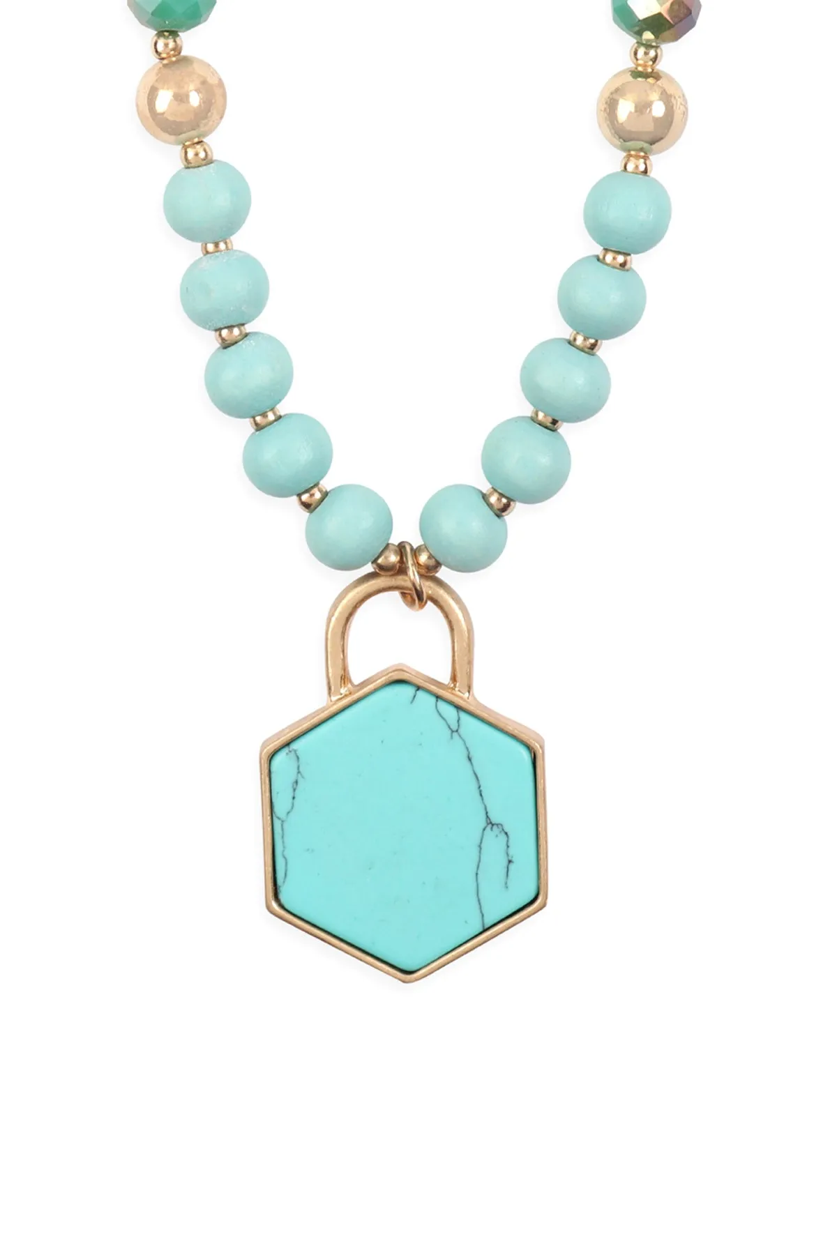 HEXAGON PENDANT BEADED NECKLACE