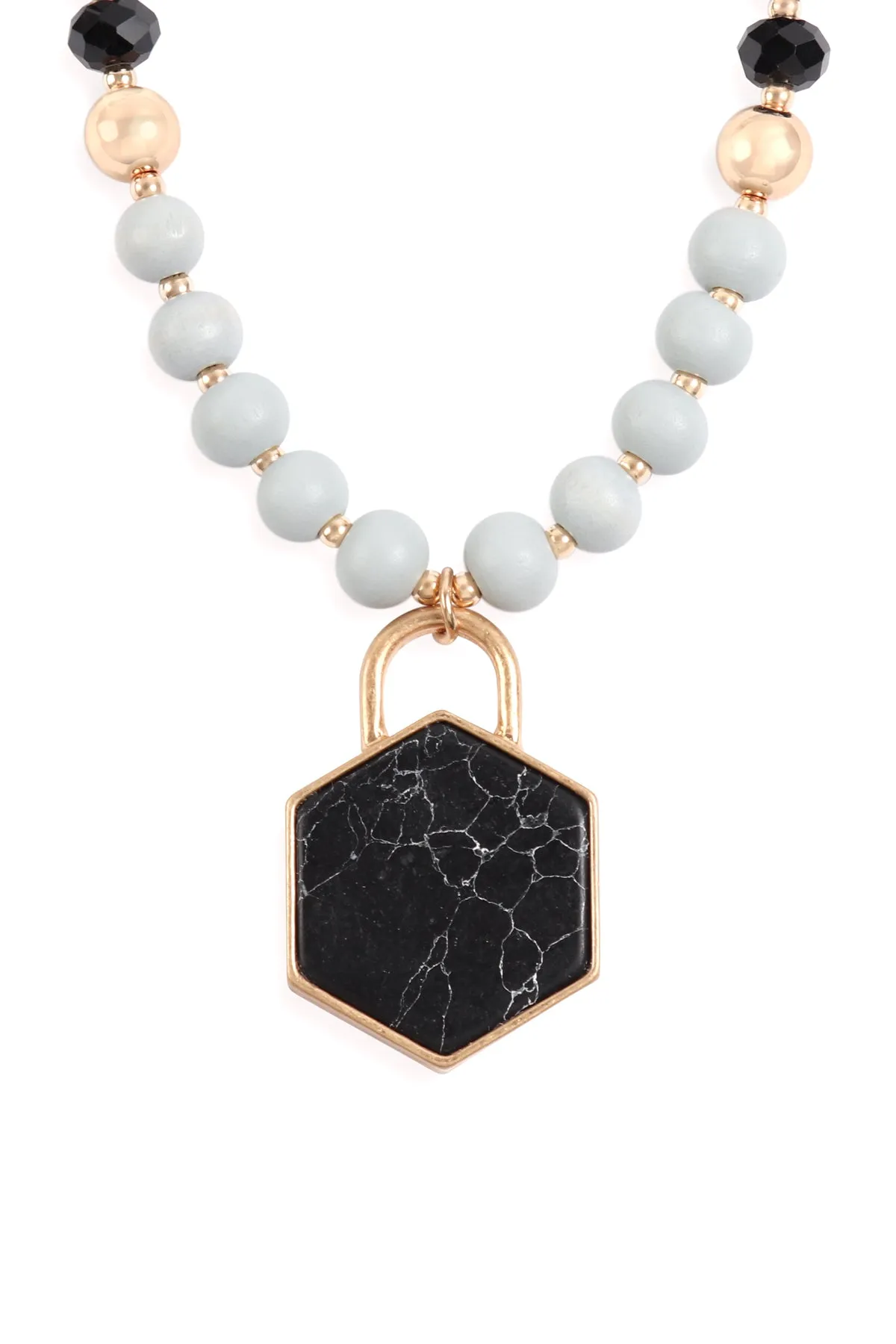HEXAGON PENDANT BEADED NECKLACE