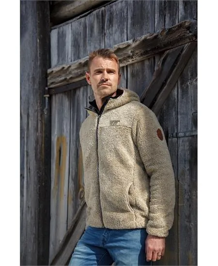 Hooded Teddy Fleece Jacket - Beige