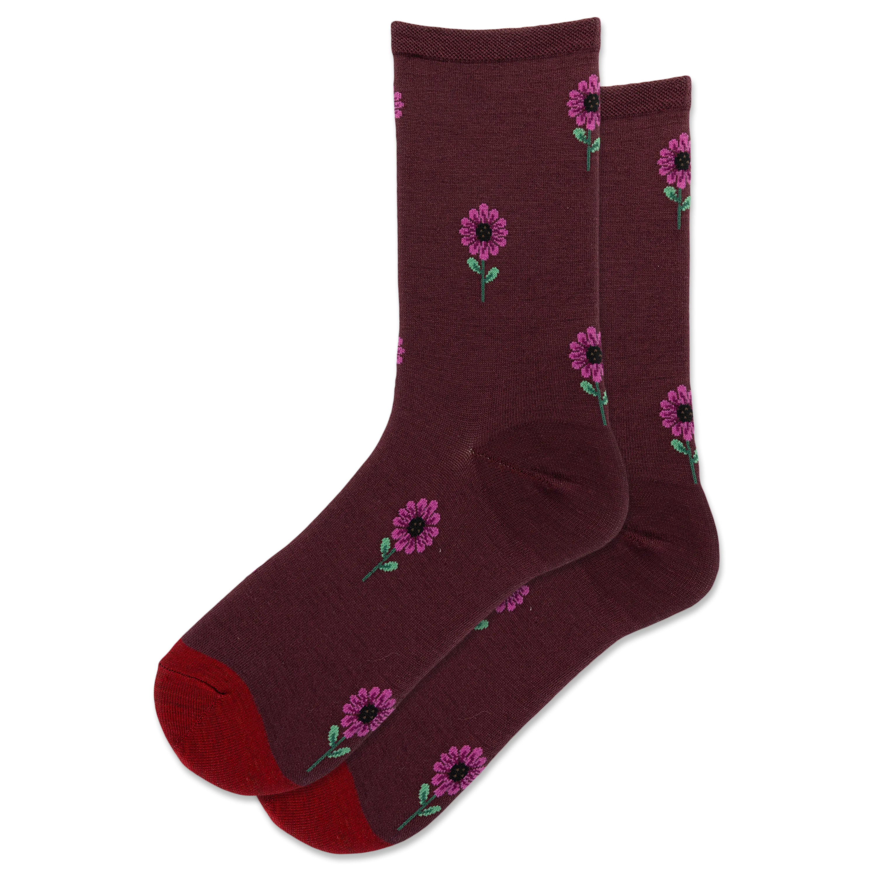 HOTSOX Women's Red Flower Wool Crew Sock