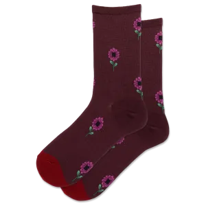 HOTSOX Women's Red Flower Wool Crew Sock